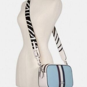 Coach Jes Camera Striped Pebbles Leather With Pebbled Leather Zebra Guitar Strap